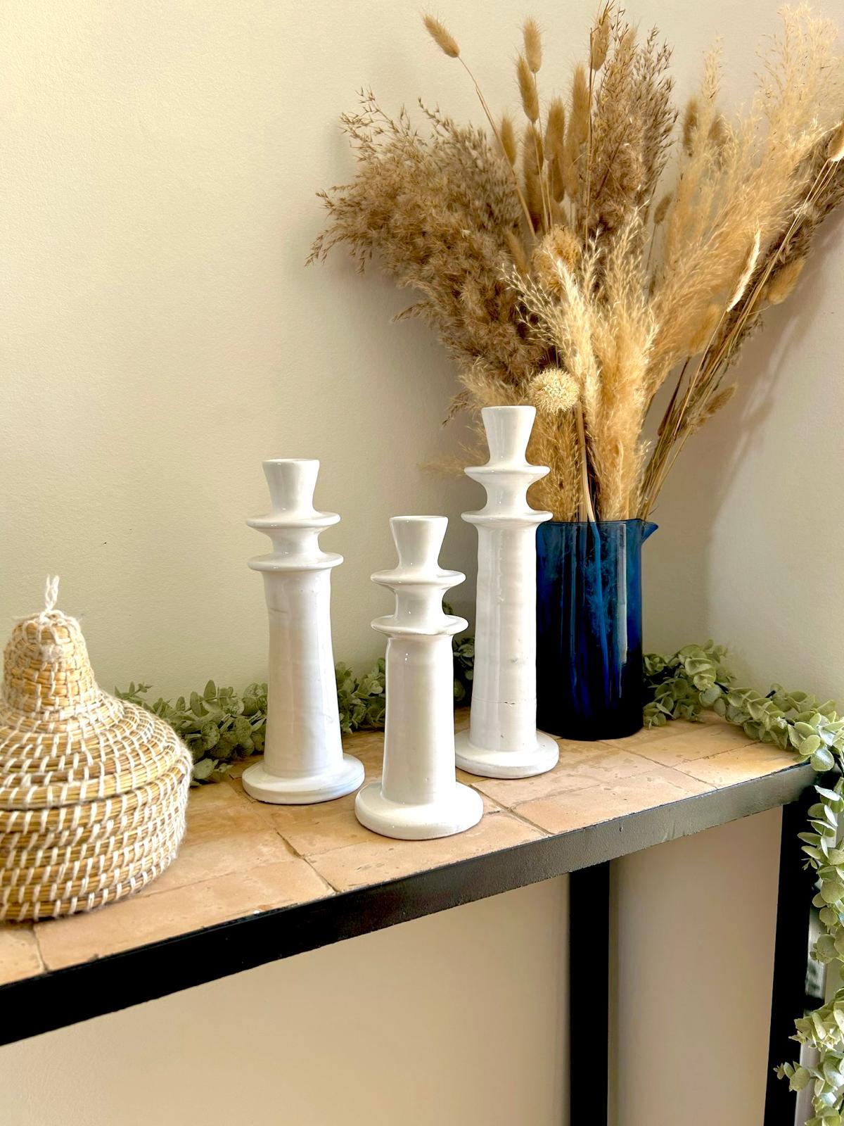 Bougeoir marocain blanc fait main (Lot de 3)