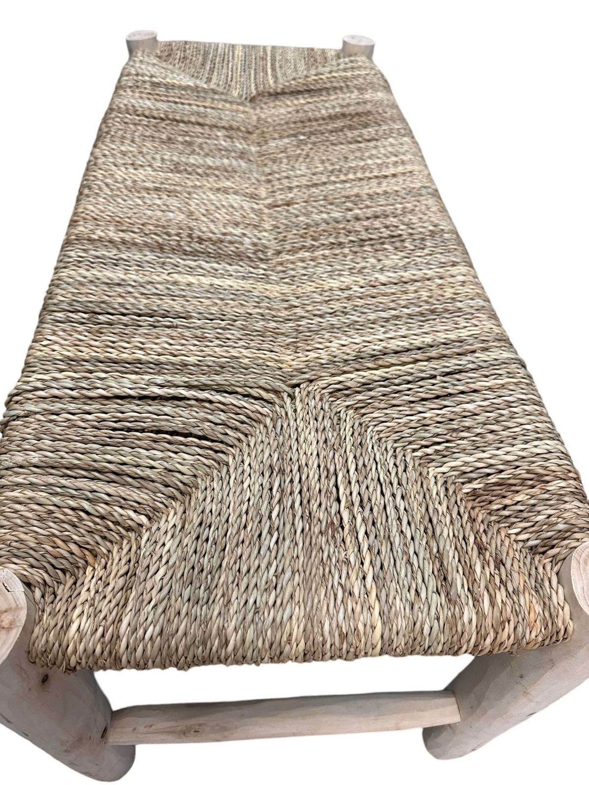 BANC TRESSÉ EN DOUM ET BOIS NATUREL TRESSAGE ZIGZAG 100CM MODÈLE AGADIR – Image 6