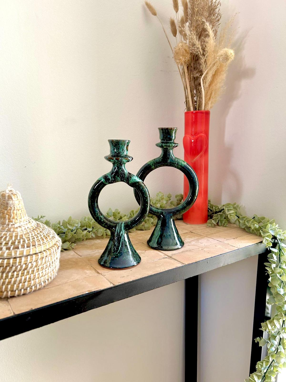 Chandelier bougeoir vert dégradé marocain fait main (Lot de 2)