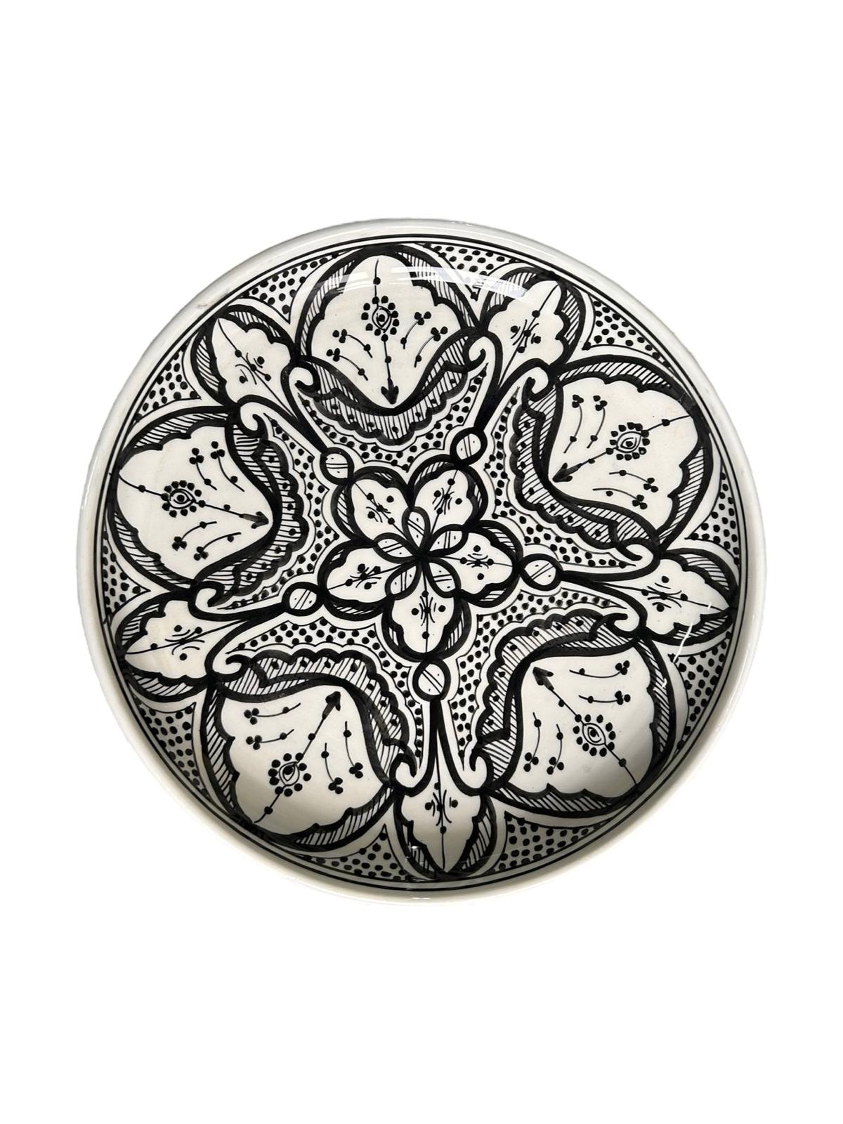 ASSIETTE MAROCAINE COUSCOUS - PLAT DE SERVICE À MOTIFS NOIR FAIT MAIN