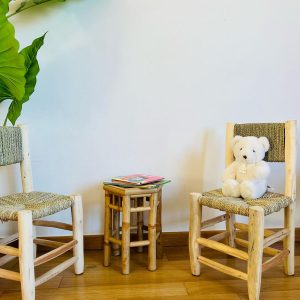 CHAISE ENFANT EN DOUM ET BOIS NATUREL MAROCAIN FAIT MAIN