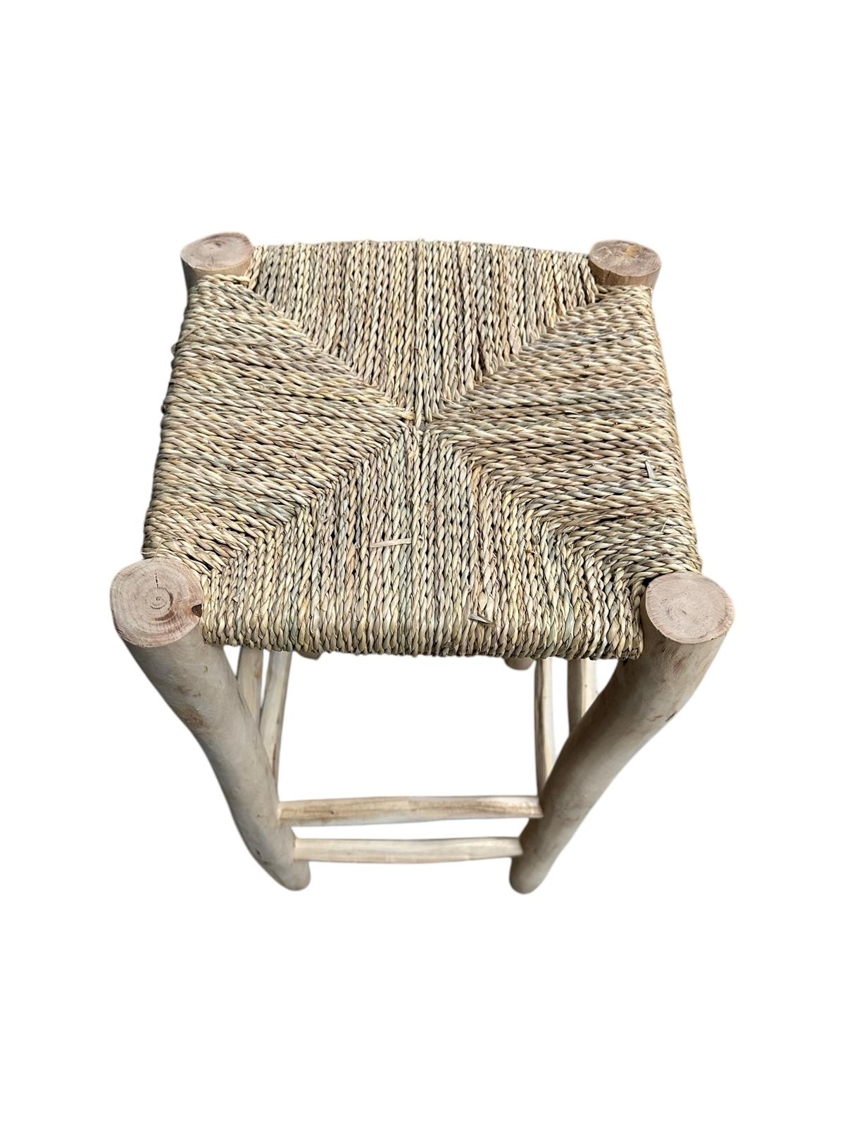 TABOURET DE BAR EN DOUM ET BOIS NATUREL MAROCAIN FAIT MAIN – Image 4
