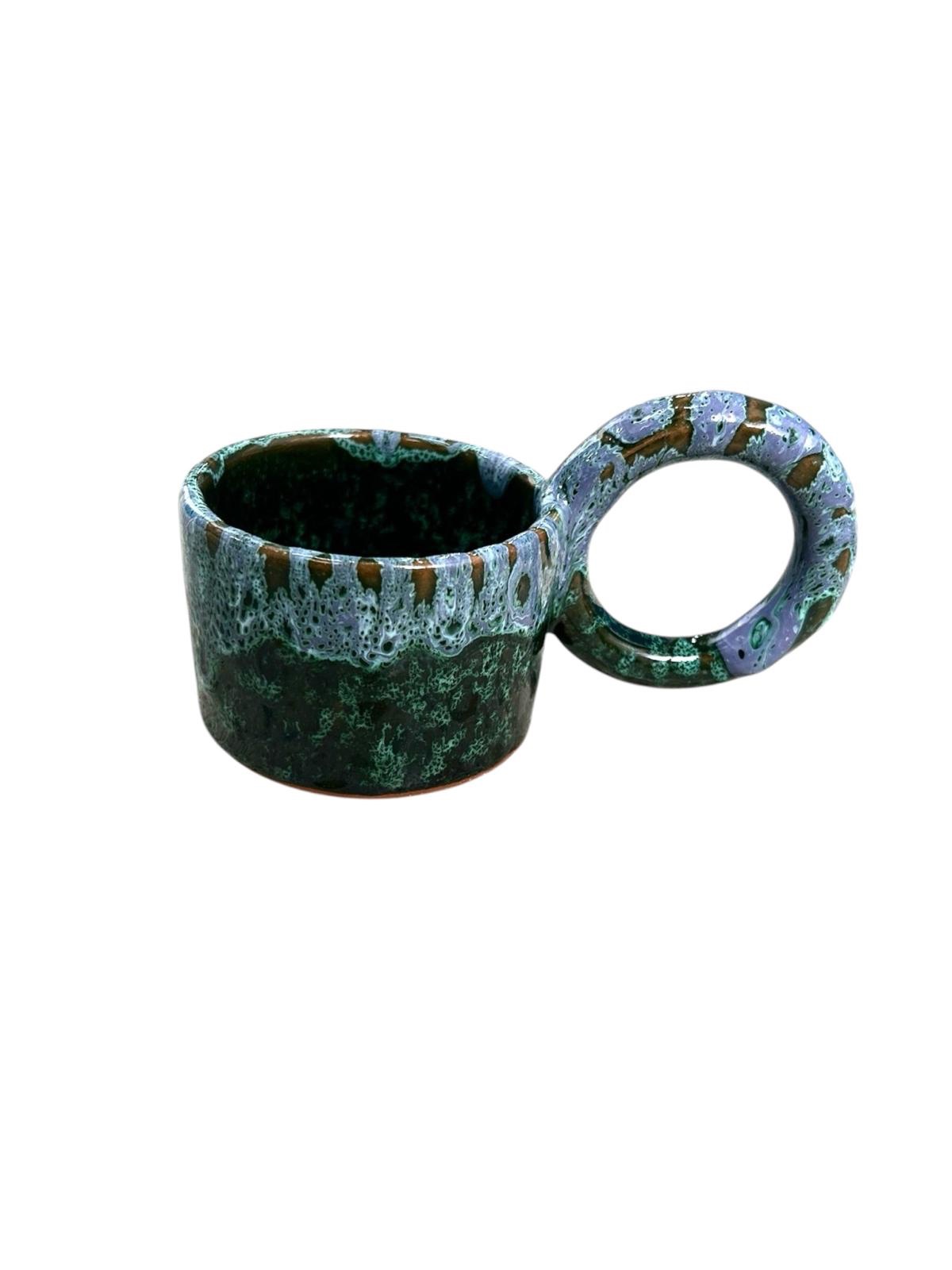 MUG TASSE VERT DÉGRADÉ BLEU H6 GRANDE ANSE FAIT MAIN