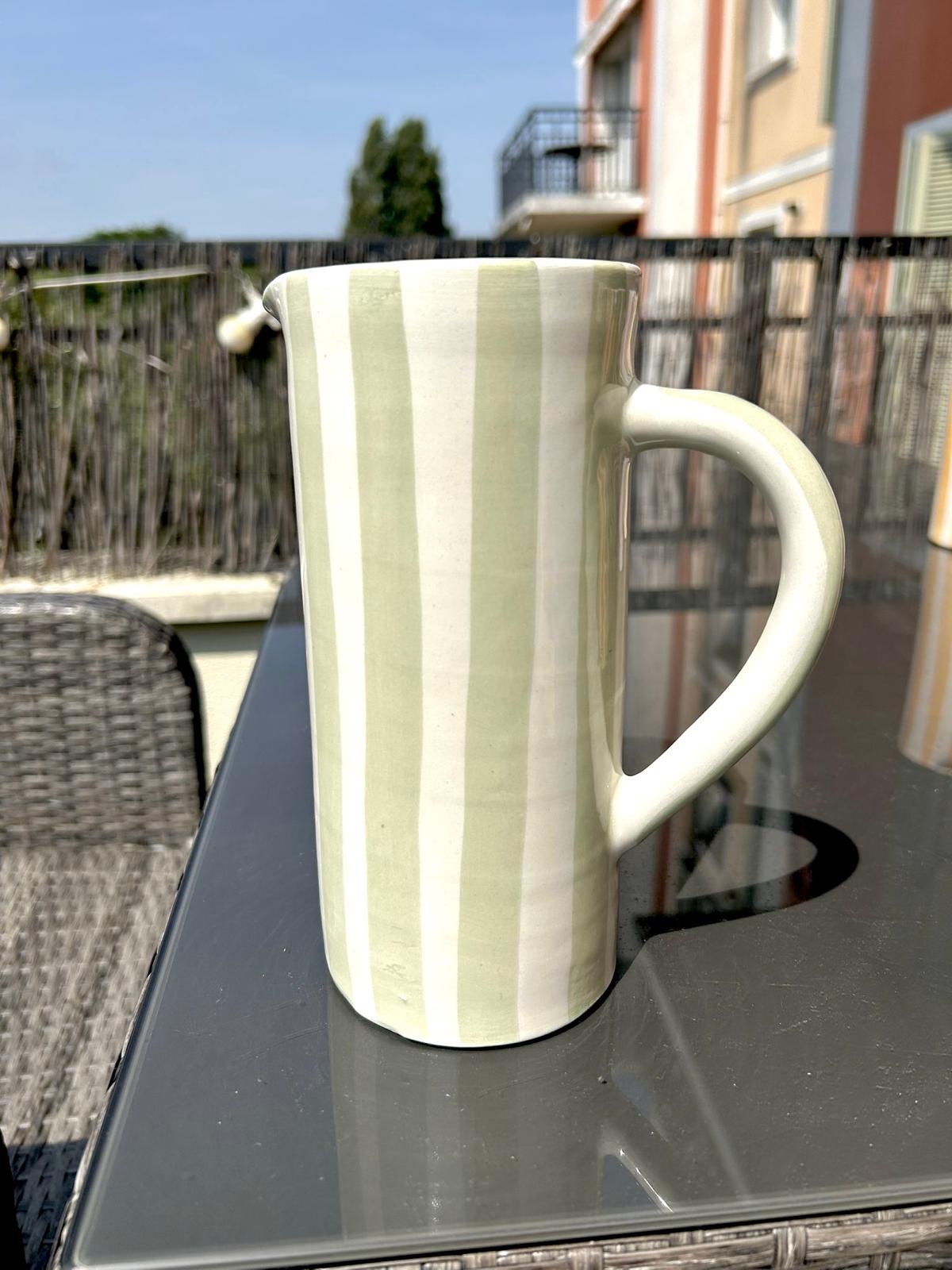 CRUCHE CARAFE PICHET BLANC RAYÉ VERT CLAIR MAROCAIN MODÈLE ZAGORA