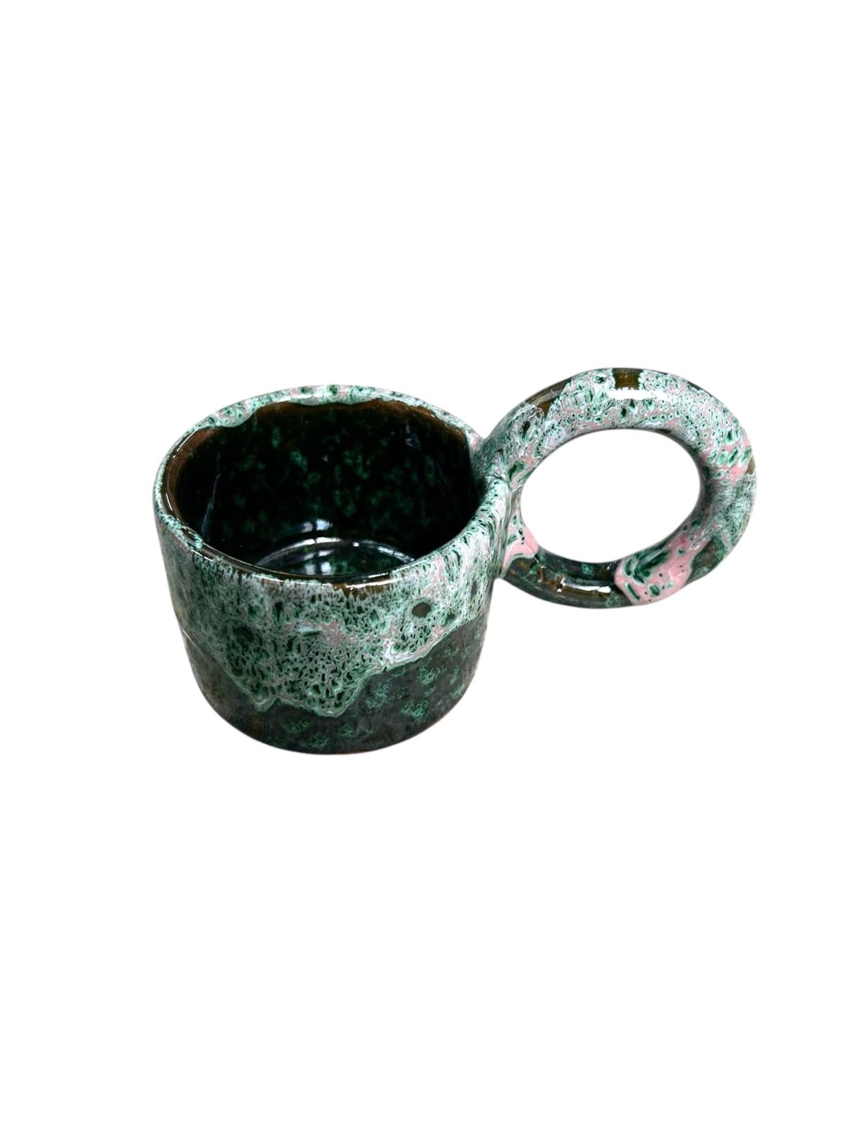 MUG TASSE VERT DÉGRADÉ ROSÉ H9 GRANDE ANSE FAIT MAIN – Image 2
