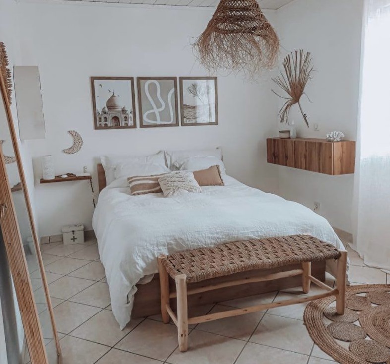 BANC TRESSÉ EN DOUM ET BOIS NATUREL TRESSAGE CARREAU 1M MODÈLE AGADIR – Image 5