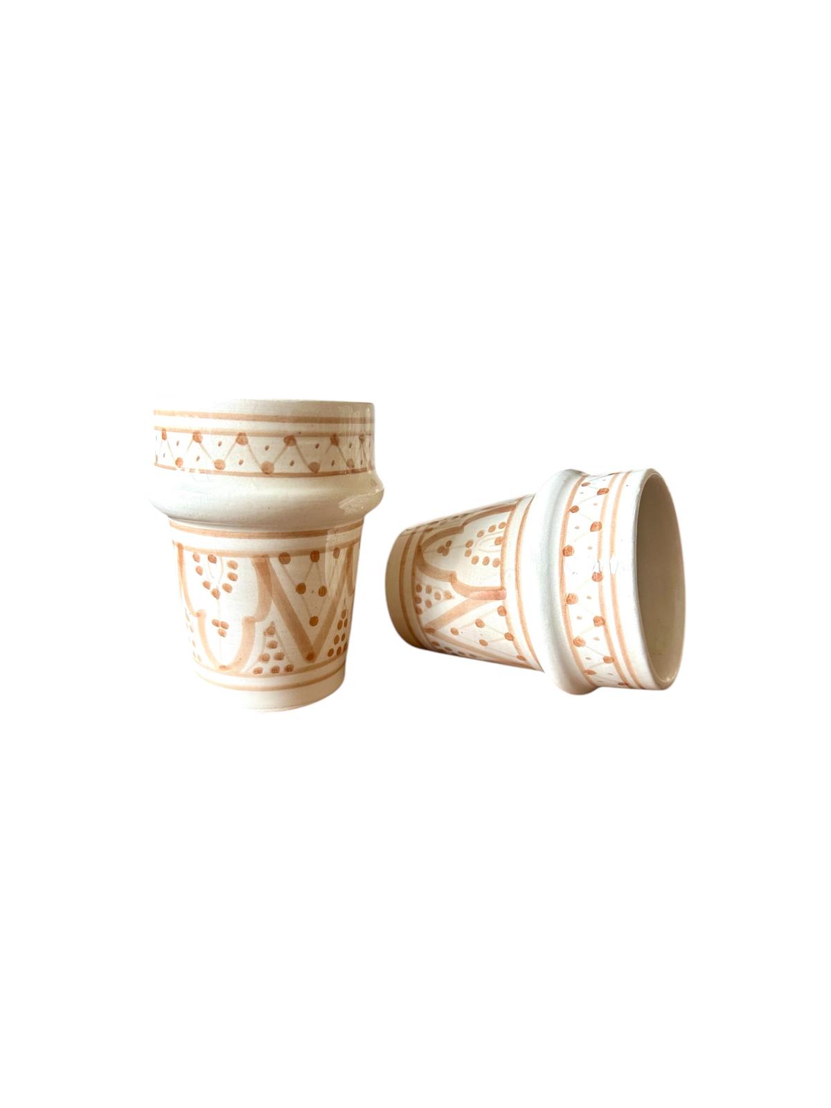 VERRE TASSE BLANC À MOTIFS BEIGE H9 FAIT MAIN MAROCAIN