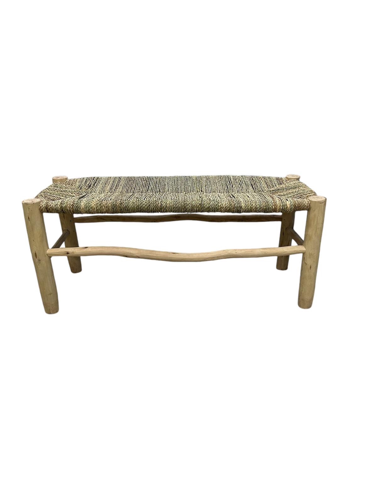 BANC TRESSÉ EN DOUM ET BOIS NATUREL TRESSAGE ZIGZAG 100CM MODÈLE AGADIR – Image 4