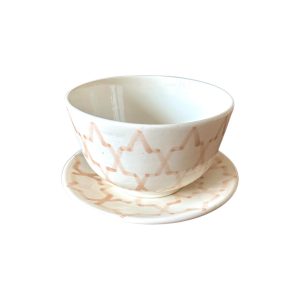 BOL ROND ET SOUS ASSIETTE BLANC À MOTIFS BEIGE (LOT DE 6)