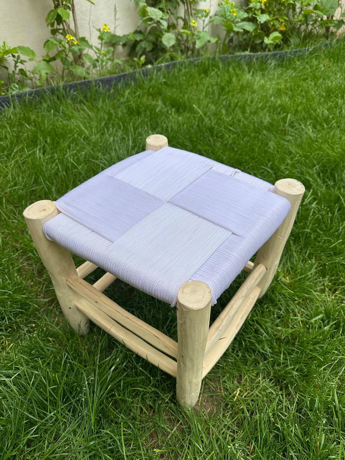 TABOURET EN FIL BLANC ET BOIS NATUREL 30x30CM – Image 2