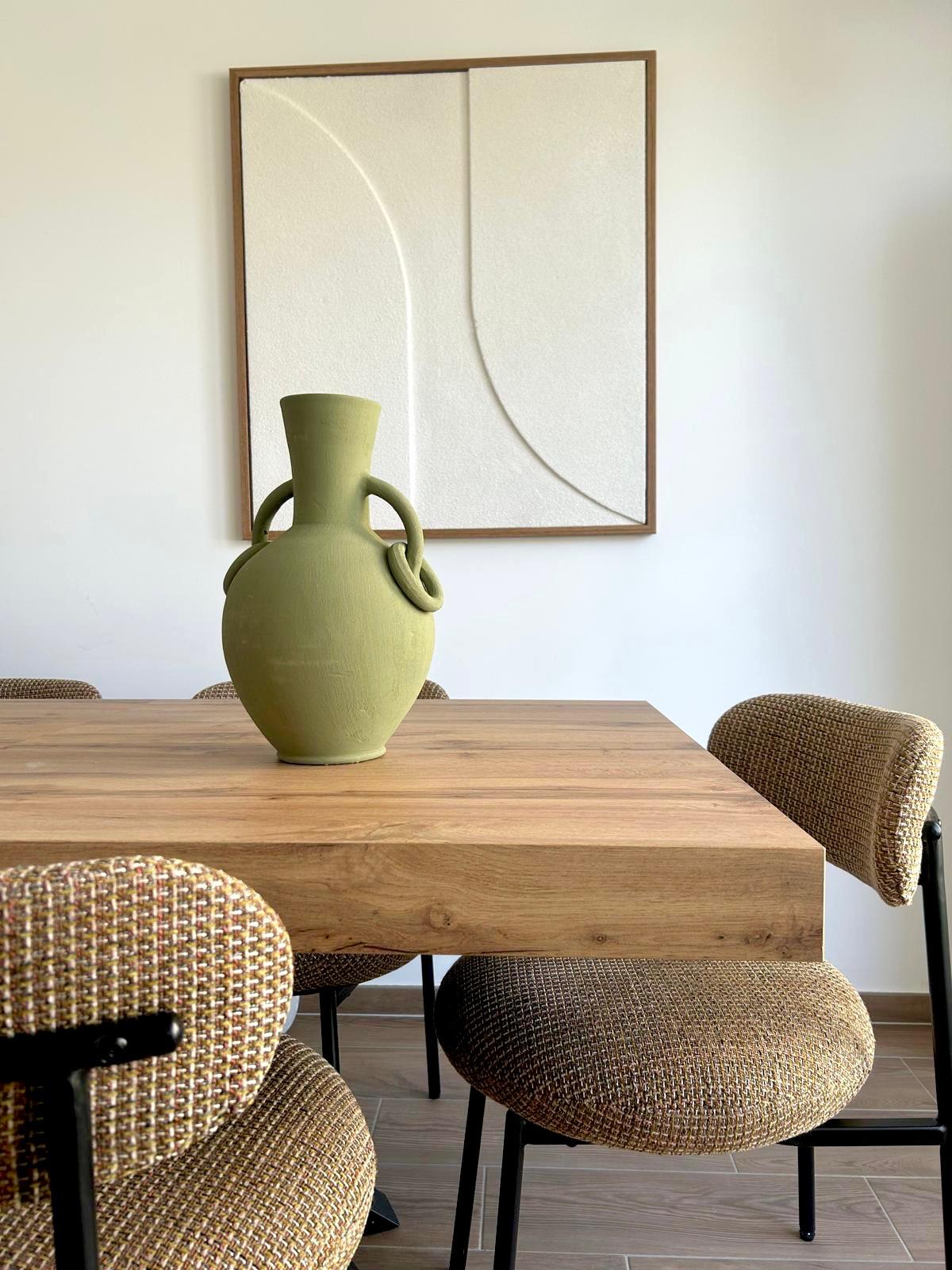 VASE À ANNEAUX VERT SAUGE KAKI FAIT MAIN