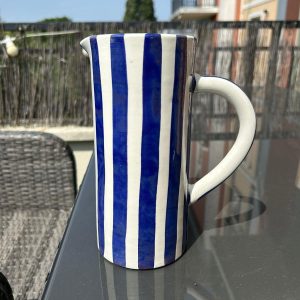 CRUCHE CARAFE PICHET BLANCHE RAYÉ BLEU FONCÉ