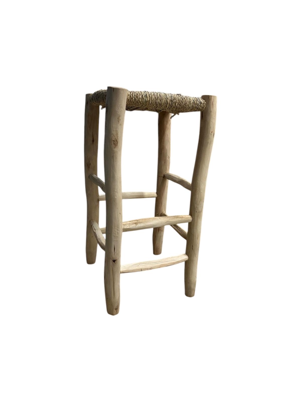 TABOURET DE BAR EN DOUM ET BOIS NATUREL MAROCAIN FAIT MAIN – Image 2