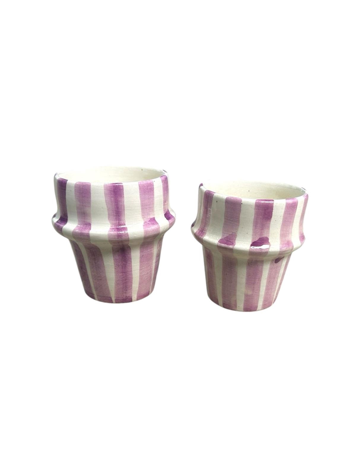 TASSE À CAFÉ BLANCHE RAYÉ VIOLET H7 FAIT MAIN (LOT DE 2) – Image 2
