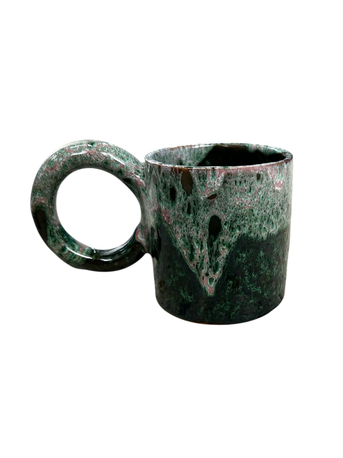 MUG TASSE VERT DÉGRADÉ ROSÉ H9 GRANDE ANSE FAIT MAIN