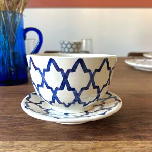 BOL ROND ET SOUS ASSIETTE BLANC À MOTIFS BLEU (LOT DE 6)