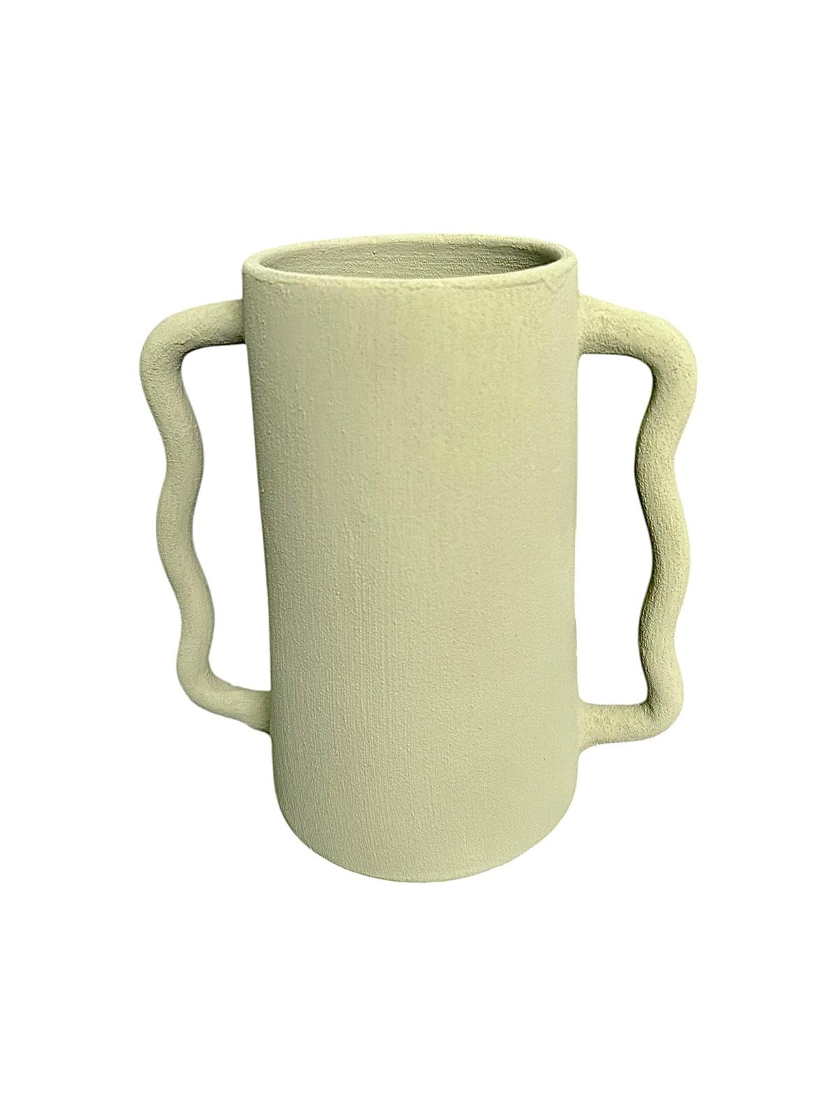 VASE ANSE ÉLÉPHANT KAKI VERT SAUGE FAIT MAIN – Image 2