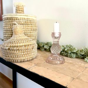 Chandelier Bougeoir en verre transparent rose clair décoration intérieure