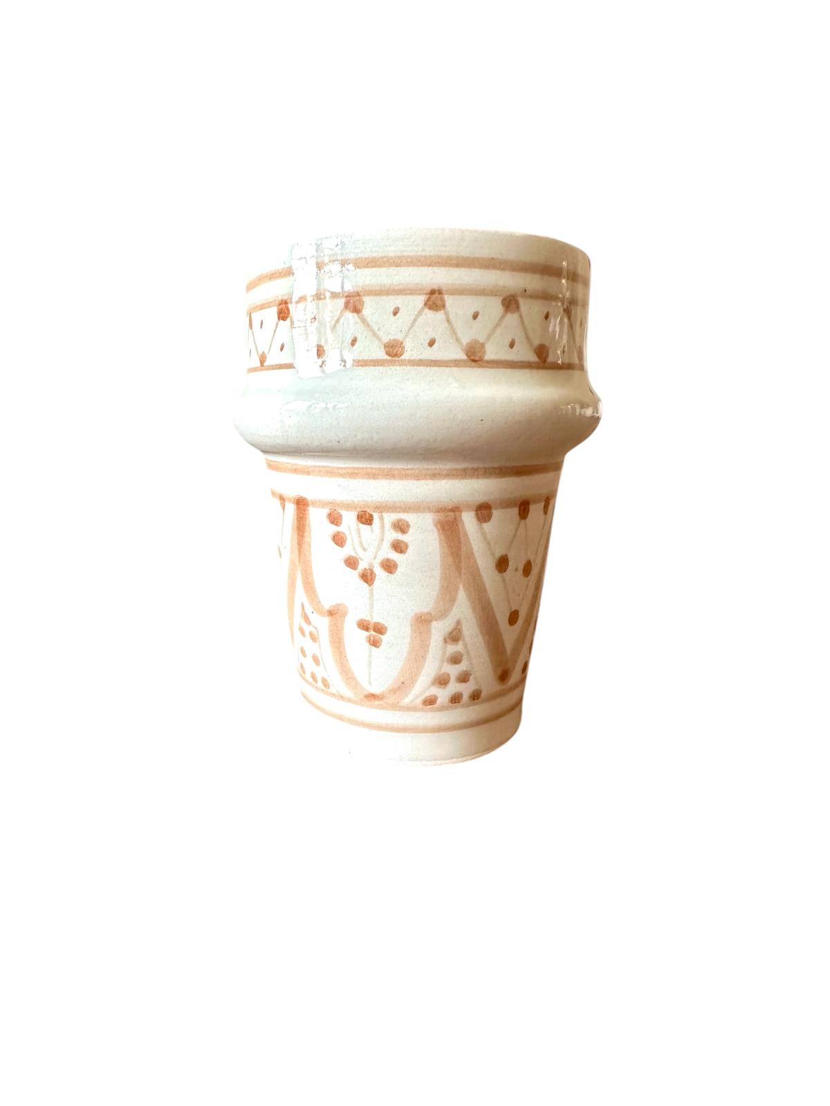 VERRE TASSE BLANC À MOTIFS BEIGE H9 FAIT MAIN MAROCAIN – Image 2