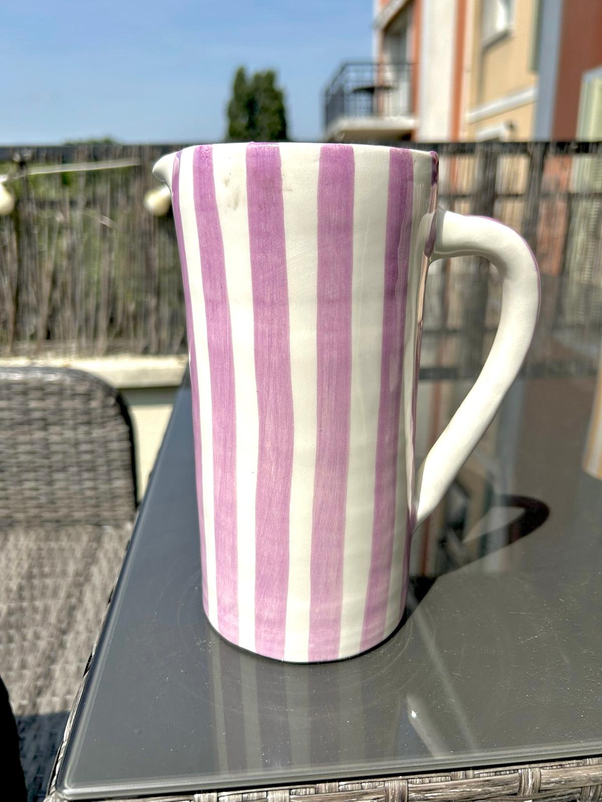CRUCHE CARAFE PICHET BLANCHE RAYÉ VIOLET