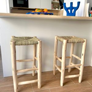 TABOURET DE BAR EN DOUM ET BOIS NATUREL MAROCAIN FAIT MAIN