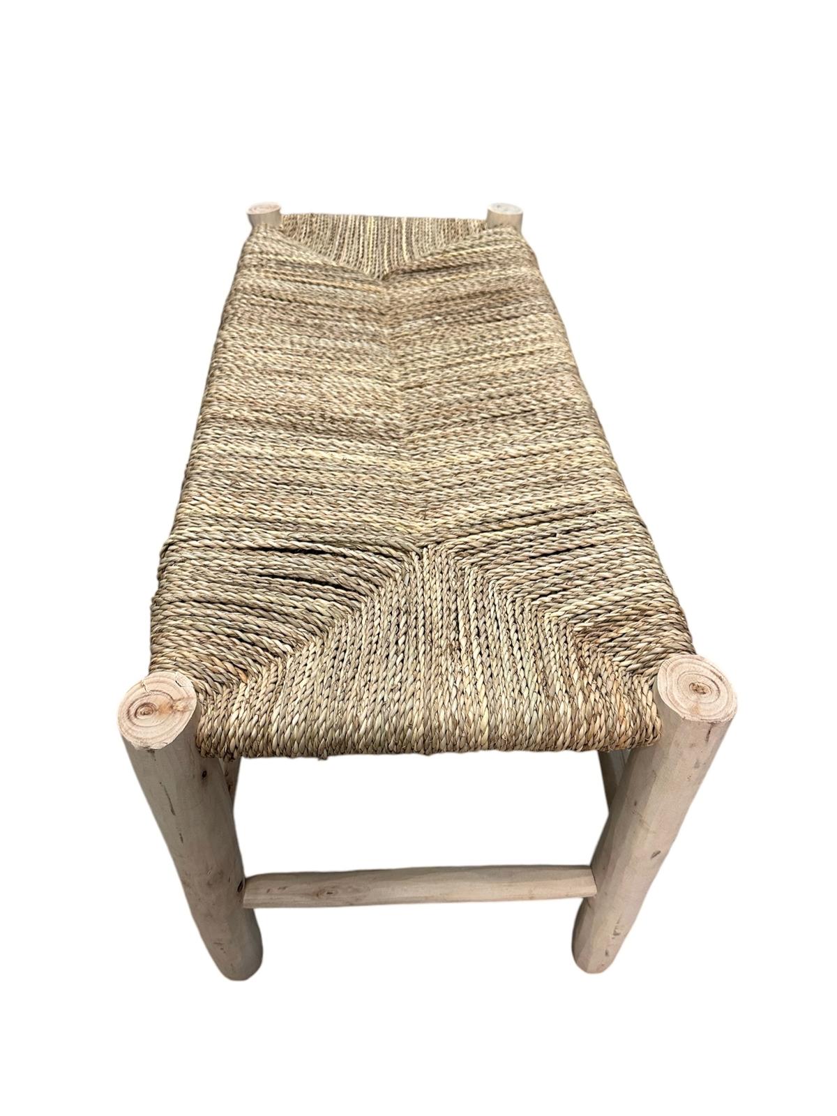 BANC TRESSÉ EN DOUM ET BOIS NATUREL TRESSAGE ZIGZAG 100CM MODÈLE AGADIR – Image 5