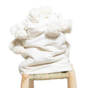 PLAID JETÉ DE LIT À POMPONS BLANC MODÈLE NAÏMA - Moyen