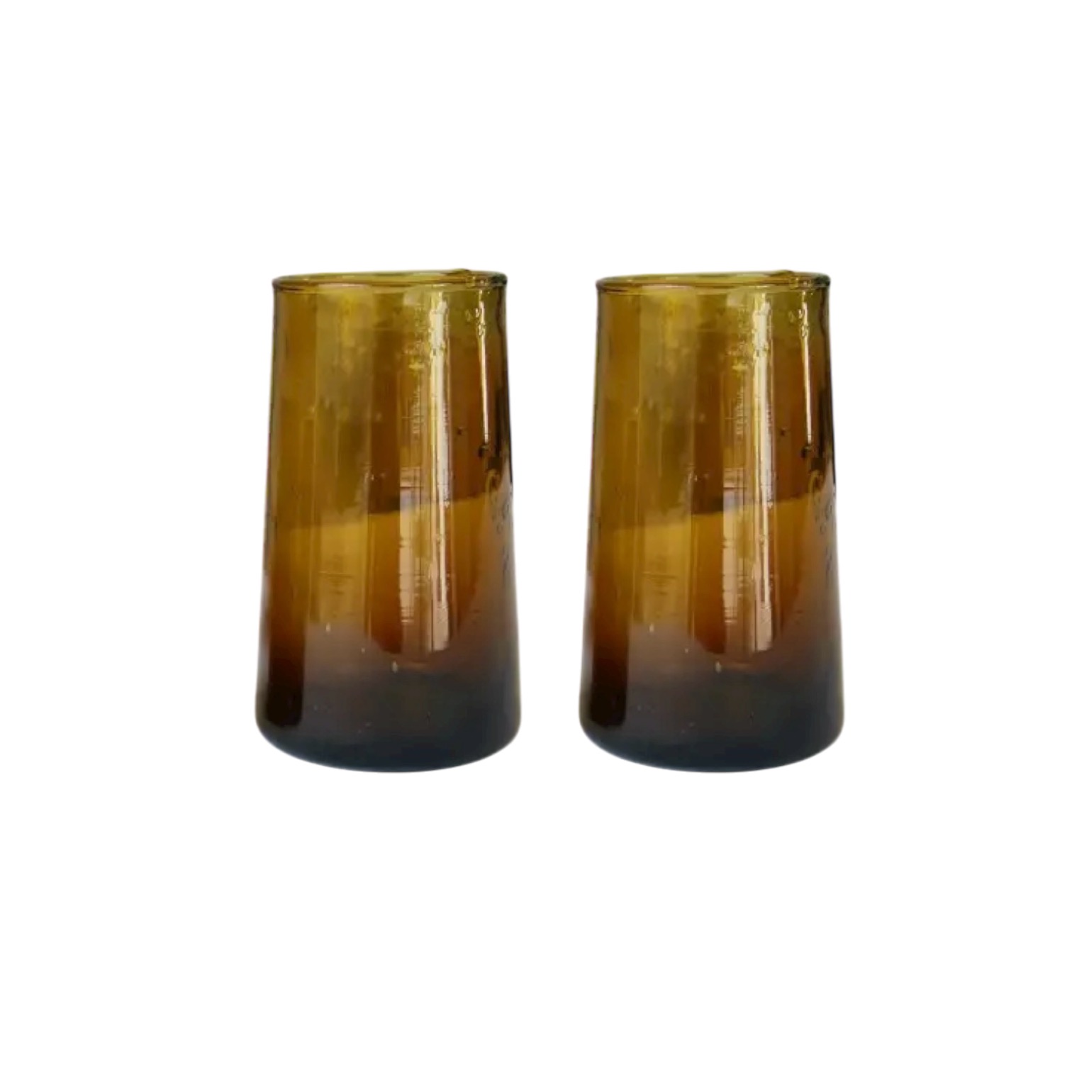 LOT DE 2 VERRES SOUFFLES OCRE MARRON MAROCAINS BELDI CONIQUE H12 MODÈLE SAFI