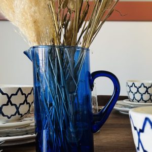 CRUCHE CARAFE EN VERRE SOUFFLÉ BELDI MAROCAINE BLEU