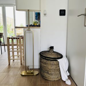 PANIER DE RANGEMENT MAROCAIN PAILLE ET LAINE NOIR RONDE 40CM