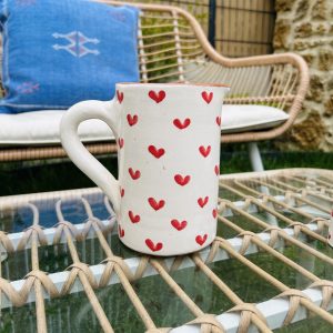 CRUCHE CARAFE PICHET BLANC ET CŒUR ROUGE