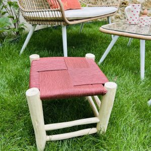 TABOURET EN FIL TERRACOTTA ET BOIS NATUREL 30x30CM