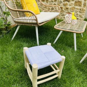 TABOURET EN FIL BLANC ET BOIS NATUREL 30x30CM