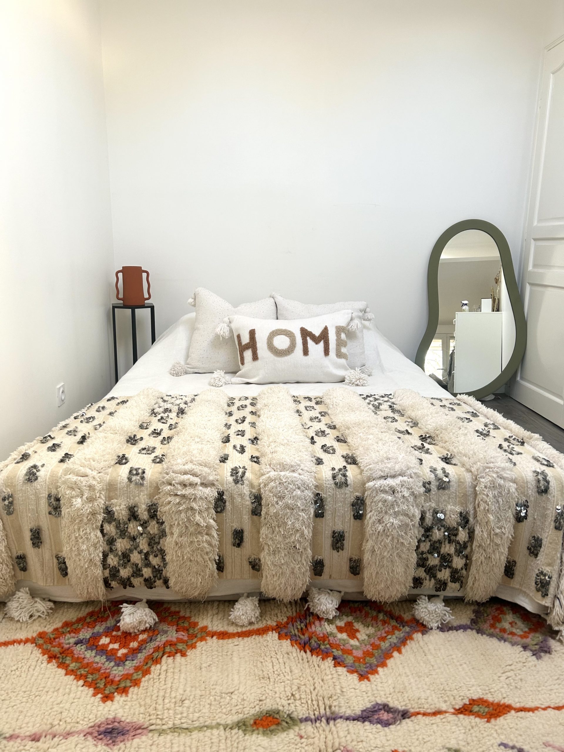 GRAND MIROIR BRUT KAKI VERT SAUGE 1M10 FAIT MAIN