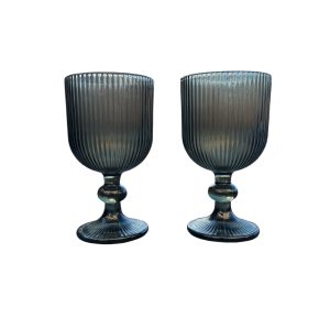 LOT DE 2 VERRES SUR PIED NOIR H14