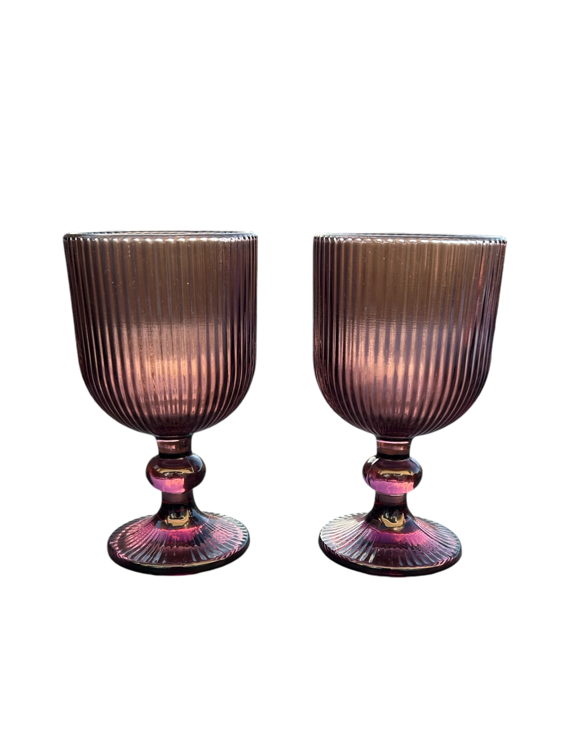 LOT DE 2 VERRES SUR PIED ROSE H14