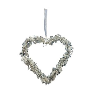 Cœur décoratif en perle doré argenté avec ruban