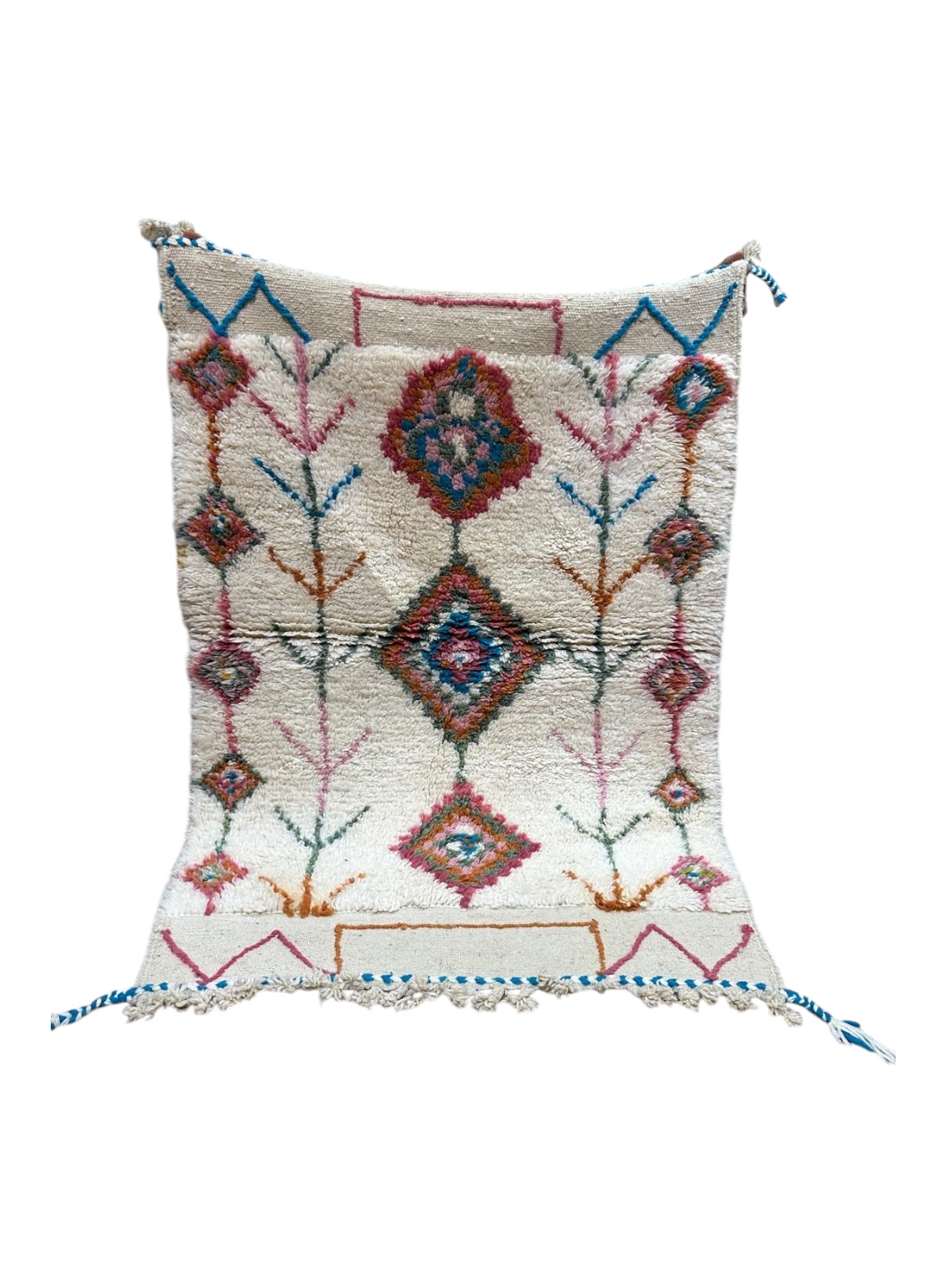 TAPIS DESCENTE DE LIT MAROCAIN BERBÈRE AZILAL COLORÉ EN LAINE 1x1,5m