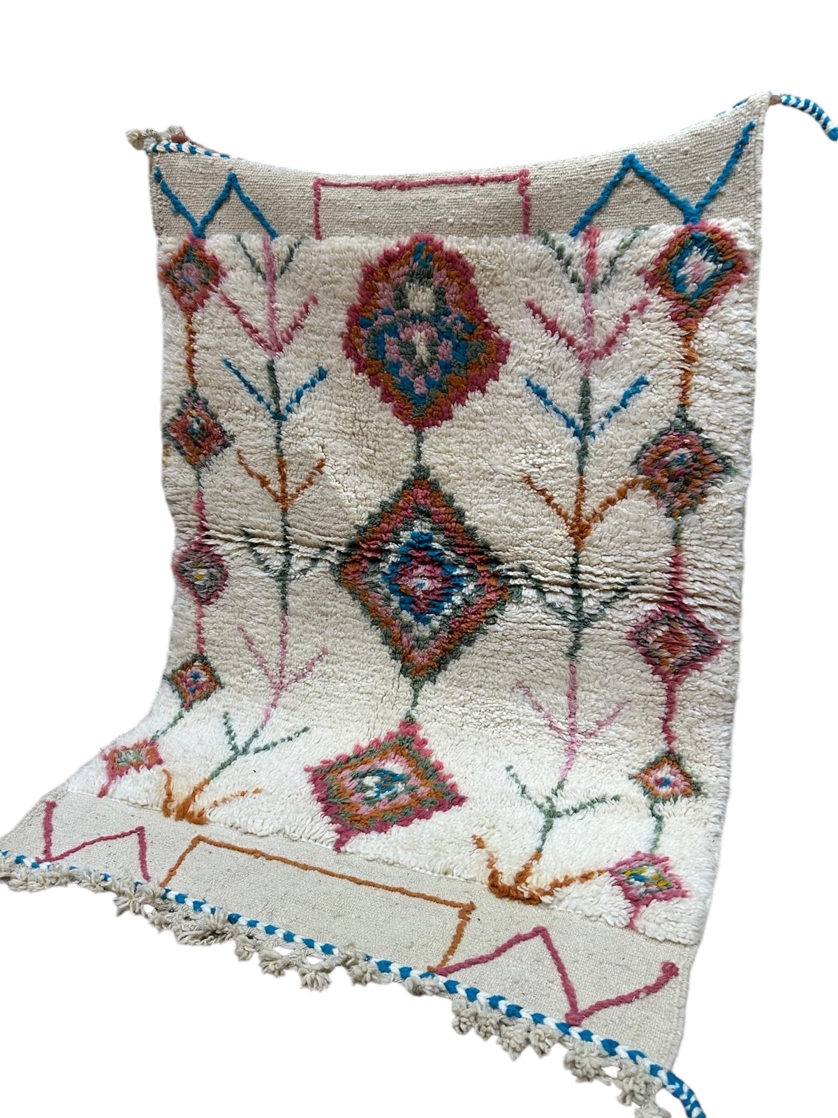 TAPIS DESCENTE DE LIT MAROCAIN BERBÈRE AZILAL COLORÉ EN LAINE 1x1,5m – Image 2