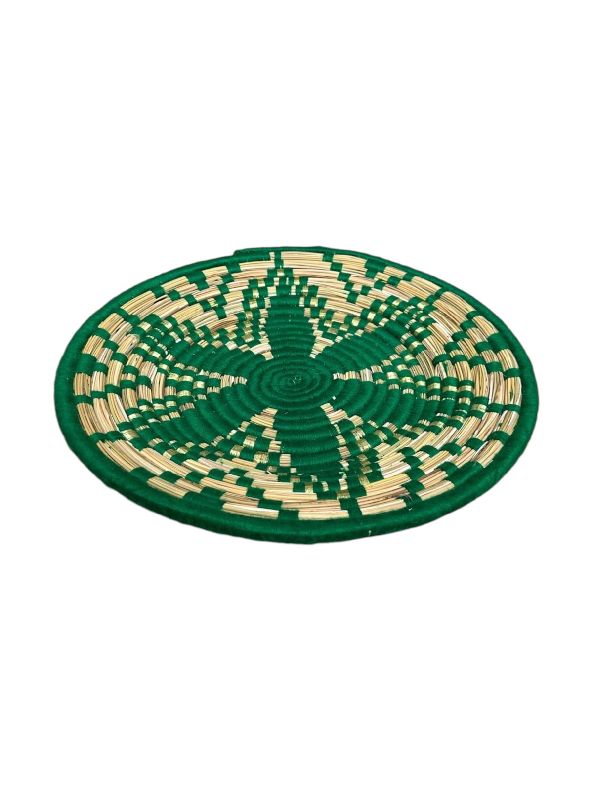 PLATEAU BERBÈRE ROND MAROCAIN EN LAINE VERT ET FEUILLES DE PALMIER MODÈLE TAZA – Image 3
