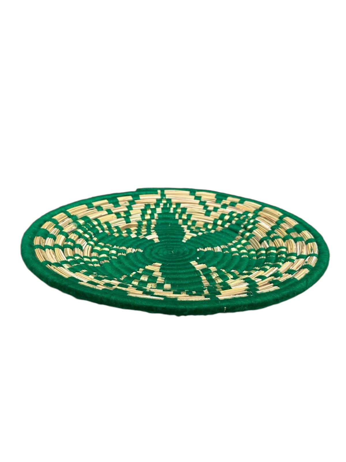 PLATEAU BERBÈRE ROND MAROCAIN EN LAINE VERT ET FEUILLES DE PALMIER MODÈLE TAZA – Image 2