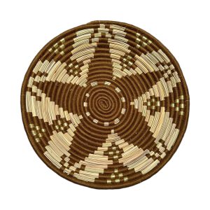 PLATEAU BERBÈRE ROND MAROCAIN EN LAINE MARRON ET FEUILLES DE PALMIER MODÈLE TAZA