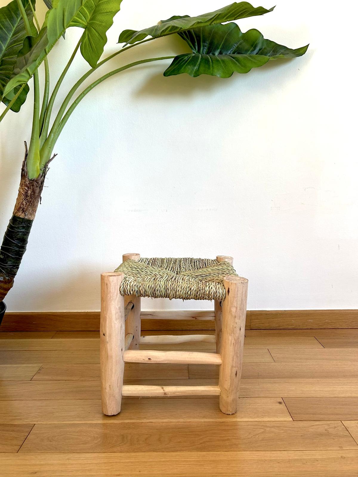 TABOURET EN DOUM ET BOIS NATUREL 30x30CM MODÈLE AGADIR