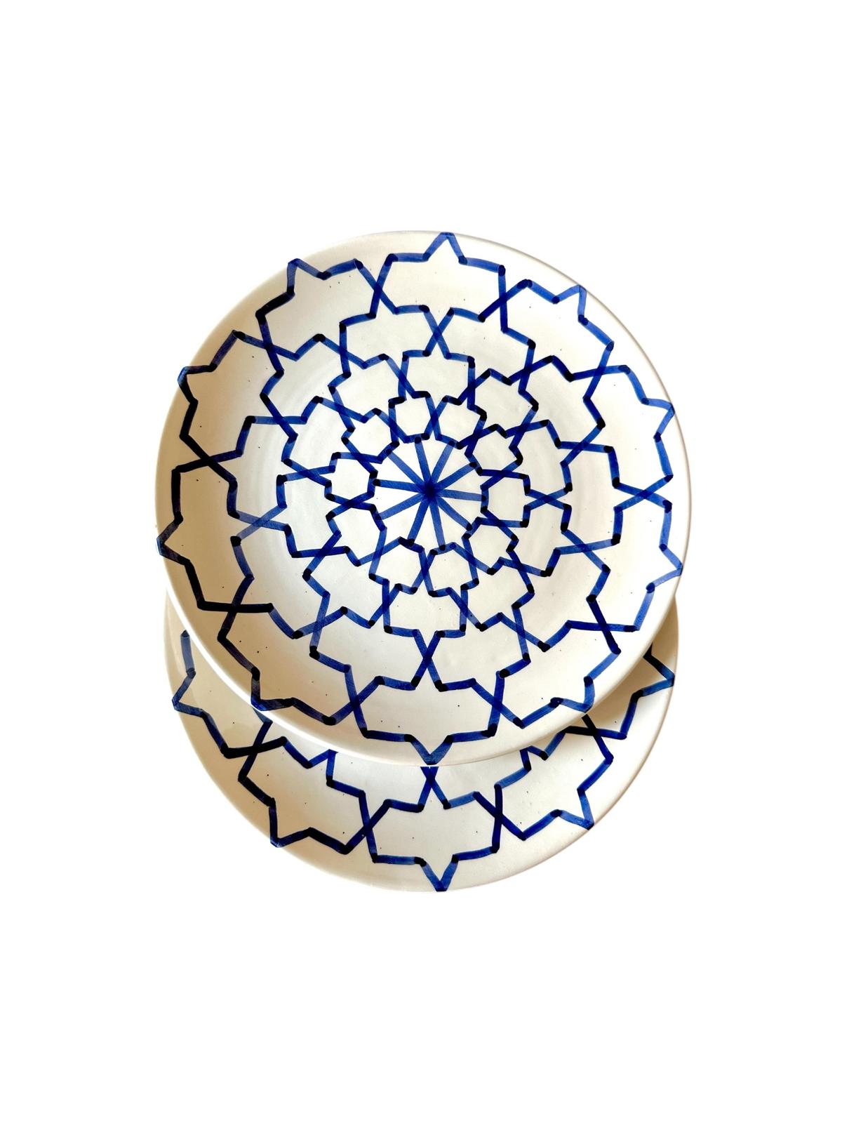 ASSIETTE À MOTIFS BLEU MAROCAINE 25CM FAIT MAIN – Image 2