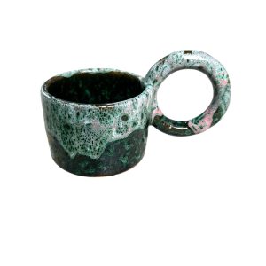 MUG TASSE VERT DÉGRADÉ ROSÉ H9 GRANDE ANSE FAIT MAIN