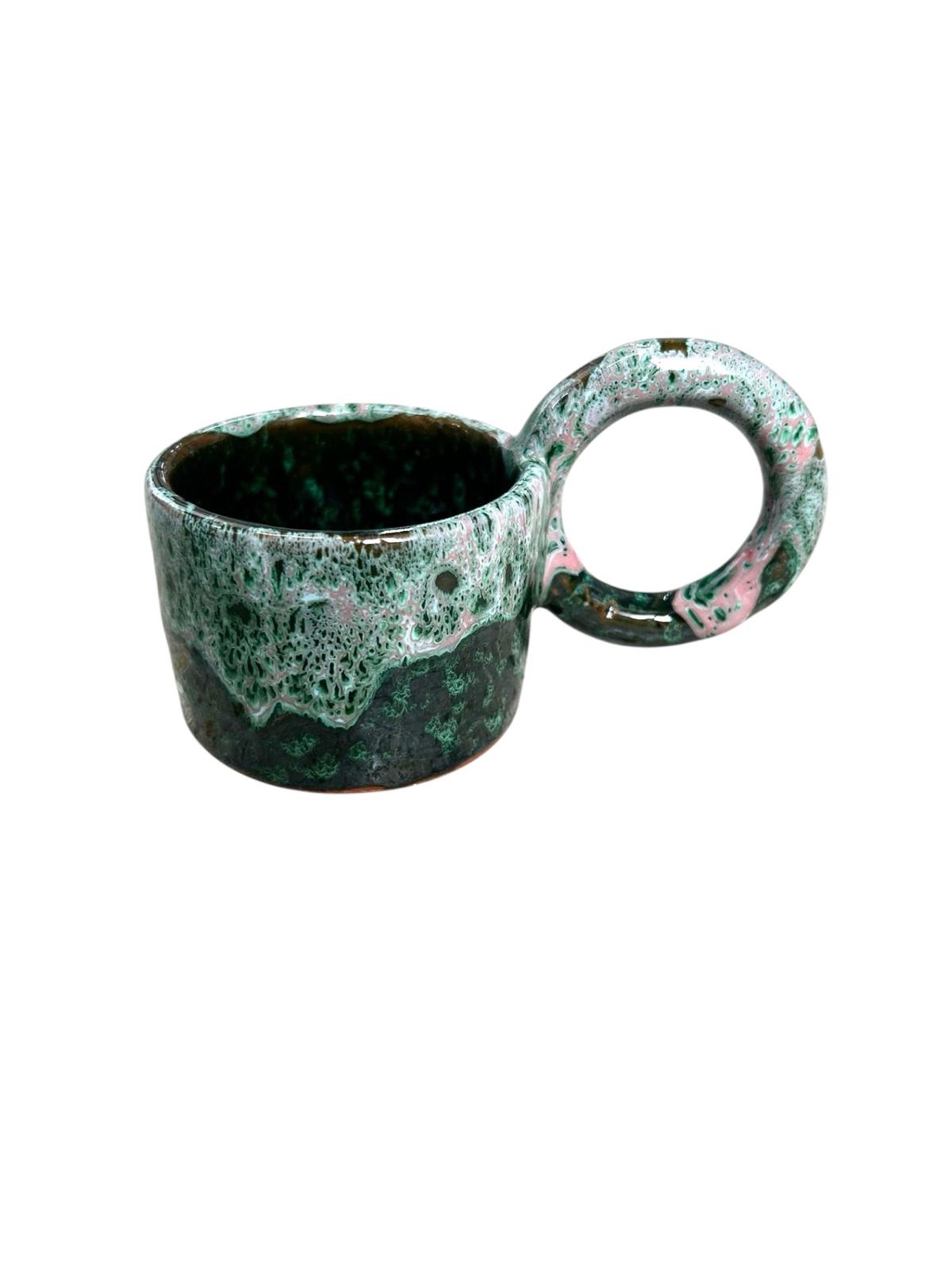 MUG TASSE VERT DÉGRADÉ ROSÉ H9 GRANDE ANSE FAIT MAIN