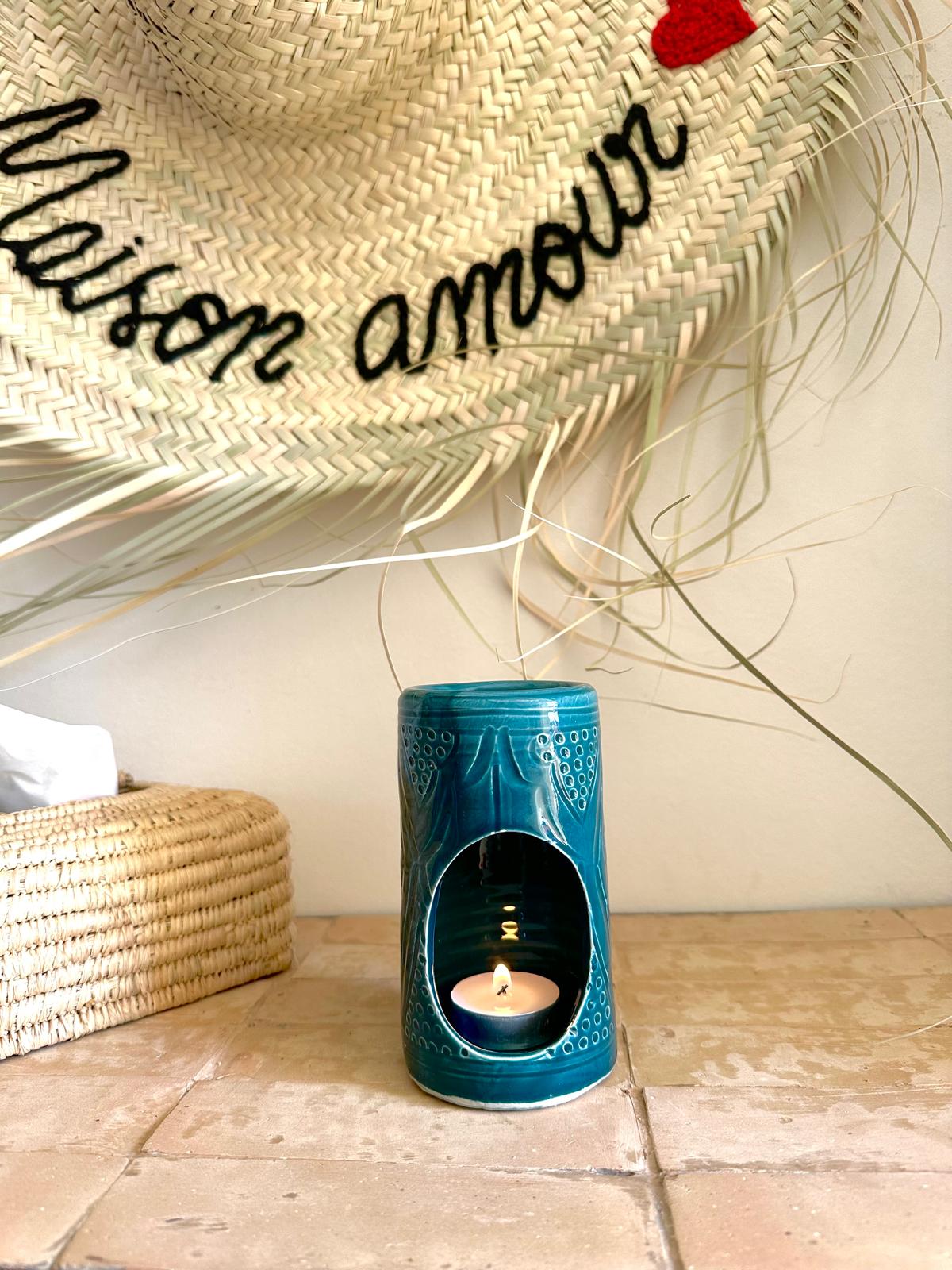 DIFFUSEUR À EMPREINTES BLEU PÉTROLE MAROCAIN FAIT MAIN