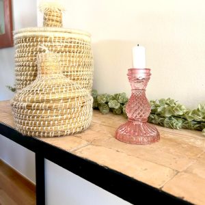 Chandelier Bougeoir en verre transparent rose décoration intérieure