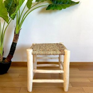 TABOURET EN DOUM ET BOIS NATUREL 40x40CM MODÈLE AGADIR