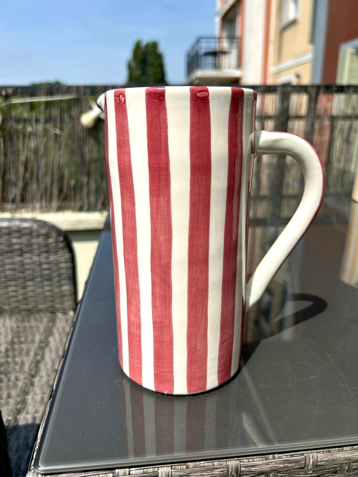 CRUCHE CARAFE PICHET BLANCHE RAYÉ ROSE FRAMBOISE